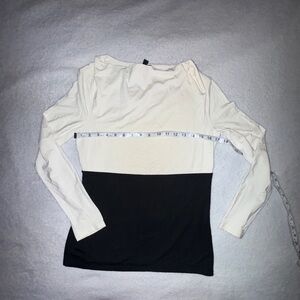 Talbots Cream and Black Color Block Blouse